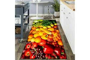 MAJEN Textile Home 3D Non Slip Kitchen Floor Mats Fruit Mats Washable Kitchen Rug Small & Large Kitchen Floor Mats (Fruit Mats Vegetables, 50 x 70 cm)