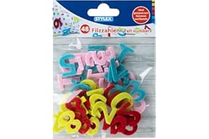 Stylex Feltro, con Numeri da 0 a 9, 48 Pezzi Assortiti in Diversi Colori, Ideali per lavori di bricolage, Decorazione da Tavolo e per l'inizio della Scuola, Multicolore, 46465