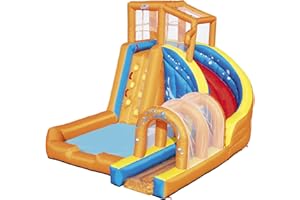 Bestway H2OGO! Hurricane Inflatable Mega Bouncy Castle Water Park for Kids with Water Slide, Climbing Wall and Pool Area, Multi-Colour