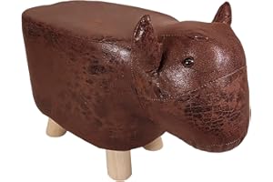 MIASUITE I SOGNI ITALIANI Poggiapiedi Pouf Animale Toro Marrone alto 28 cm - Pelle Scamosciata Impermeabile, Piedi in Legno Massello di Qualità.