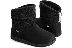 LongBay Ladies' Warm Chenille Knit Bootie Slippers Women's Comfy Suedette Fluffy Faux Fur Memory Foam Boots House Shoes
