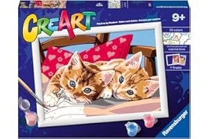 Ravensburger - CreArt Serie D, Gatitos en la Almohada, Pintura por Numeros, Kit de Pintura para Niños, Juego Educativo para Niños de 9+ Años, 26x20 cm