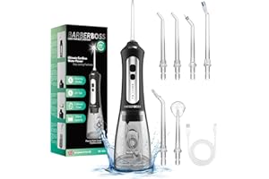 BarberBoss Irrigador bucal, Eliminador de placa dental, Kit de limpieza de dientes, Irrigadores bucales inalámbricos para la salud de las encías, Irrigador bucal eléctrico, QR-7025 (negro)