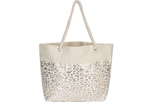 styleBREAKER Bolso para la Playa XXL de Mujer con Estampado de Leopardo y Cremallera, Bolso de Hombro, Bolso para Compras 02012282, Color:Beige de Oro Rosa