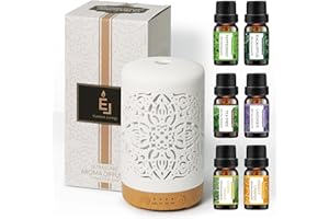Earnest Living Zestaw upominkowy z dyfuzorem olejków eterycznych Biały ceramiczny dyfuzor 100 ml i zestaw olejków eterycznych Timery Lampki nocne Funkcja automatycznego wyłączania