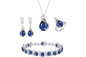 EVER FAITH Juegos de Joyas Mujer Circonita Cúbica en Forma de Lágrima para Novia, Glamour Colgante Collar Pendientes Tenis Pulsera Abierto Anillo Conjunto para Mujeres Fiesta