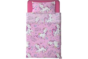 LA DOLCE CASA | Completo Letto Singolo Bambino con Stampa, 100% Cotone, Set Lenzuolo Angoli, Lenzuolo Piano e 1 Federa, Stampa Unicorni