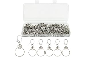 SZXMDKH 100Pcs Swivel Lobster Clasps & Key Ring Hoops with Plastic Box,50Pcs Metal Key Ring Clips and 50Pcs Keyring Rings Key Chain Hooks with Split Rings for Jewellery Making Hanging Crafts