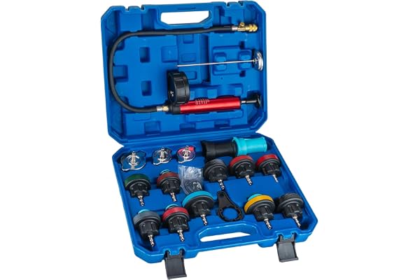 GOTLUCK 19PCS Testeur de Système de Refroidissement,Kit de Test de Pression Radiateur Système,Pompe de Liquide de Refroidissement,Outil de Test de Pression de Réservoir d'eau