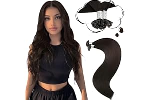 Moresoo Extension Keratine Cheveux Naturel Extension de Cheveux à Chaud Brun le Plus Foncé U Tip Extension Naturel Humain Lisse #2 18 Pouce/45 cm,50 Mèche 50g/Paquet