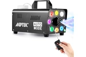 AGPTEK Máquina de humo con mando a distancia inalámbrico y 8 luces LED, estable y portátil, ideal para Halloween, Navidad, bodas, actuaciones en el escenario, etc.