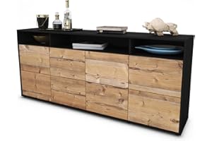 Stil.Zeit Sideboard Evita - Korpus anthrazit matt - Front Holz-Design Pinie (180x79x35cm) Push-to-Open Technik