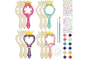 Shinybox Espejo de Madera de Bricolaje Espejo, 12 Piezas Espejo de Corona para Manualidades Corona, Madera de Corona Espejo para Artesanía Hecha a Mano de Bricolaje de Niños Regalos