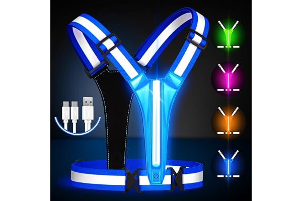 Fokia Kunbio Gilet Réfléchissant Running - LED Gilet Reflechissant Velo, Lampe Running,Gilet Fluorescent de sécurité, Gilet Lumineux Velo, Lampe Jogging, Lampe pour Promenades avec Chien