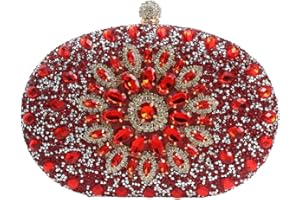 CORIOS Sac de Soirée Femme Sac en Strass à la Main Diamond Embrayage Sacs à Main D'épaule de Mariée Sacs Fourre-Tout Pochette Portefeuille pour Ceremonie Mariage Fête Cocktail Rouge