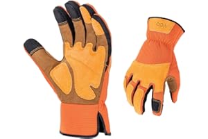 Vgo... Gardening Gloves Touchscreen Thornproof, Men Utility Work Gloves in Pig Leather for Garden Building Warehouse, Dexterity & Breathable Construction Gloves