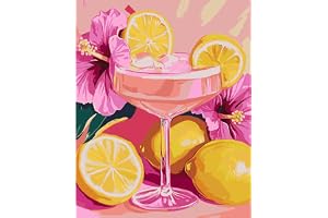 MAXBYE Citron Måla Efter Siffror För Vuxna, Rosa Kopp Gör-det-själv Canvas Oljemålning Kit Nybörjare Med Penslar Målning Akry