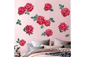 decalmile Adesivo Murali Fiore di Rosa Rossa Adesivi da Parete Fiori Piante Decorazione Murale Ragazze Cameretta Soggiorno