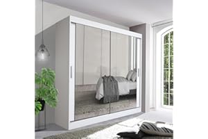 German Sliding Wardrobe Spacious Bedroom Sliding Wardrobe - Sleek and Functional Design comes in White/Grey/Black/Oak and Width 100cm/120cm/150cm/180cm/203cm/250cm (White, 203cm)