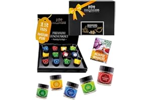 ‎HALLINGERS GENUSS MANUFAKTUR Hallingers Genuss Manufaktur Tee Geschenkset - 12 Sorten Premium loser Tee im Glas in edler Geschenkbox, vegan & glutenfrei, Tee Set "Klassiker" Probierset, Geschenkidee für Frauen, Weihnachten