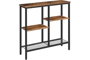 HOOBRO Mesa de Consola, Mesa Auxiliar Estrecha de 75 cm, Mesa Lateral para Sofá, Aparador de Entrada de Estilo Industrial de 4 Niveles, para Entrada, Salón, Pasillo, Marrón Rústico y Negro EBF79XG01