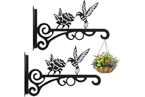 HUANUODA Pflanzenhaken Blumenampelhalter, 2 Stück Eisen Wandhaken,25cm Blumenampel Vogelhäuschen Wandhalter Haken zum Aufhängen von Pflanzer Vogelhäuschen Laterne Windspiele, Garten Balkon Deko (2, Schwarz)