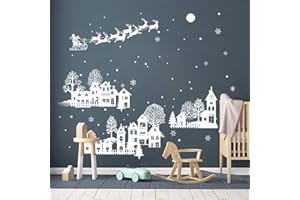 ufengke Adesivi Notte di Natale Silhouette Bianca Vetrofanie Adesivi Babbo Natale Fiocchi di Neve per Feste Supplies Tema Natalizio Decorazione