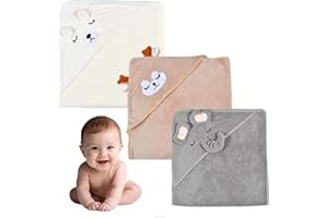 Tundwhite 3Pcs Cape De Bain Bebe, Serviette De Bain Bébé Cape De Bain Bebe Garcon Serviette Éponge,Douces & Absorption Forte,Peluche De Corail De Haute Qualité, Cape De Bain 0-5 Ans 80 x 80cm (A)