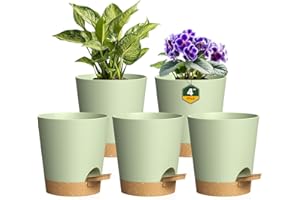 Homeuouz 5er Set Selbstbewässerungstopf 10cm – Kleine Blumentöpfe & Übertöpfe mit Untersetzer in Matt für Zimmerpflanzen & Küche, Perfekt als Kräutertopf,Grün-Braun