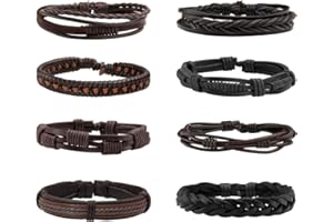 Eigso Braccialetti In Pelle Intrecciata Da 8 Pezzi Per Bracciali Avvolgenti Regolabili Con Cordini Di Canapa Da Uomo E Donna