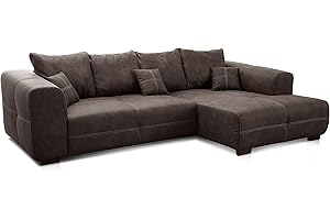 ‎CAVADORE Cavadore Ecksofa Mavericco / XXL Eckcouch Inkl. Rückenkissen und Zierkissen / Longchair rechts / Industrial Style / 285 x 69 x 170 (BxHxT) / Mikrofaser Anthrazit