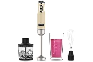 Cecotec Batidora de Mano Power RetroYellow 1200MAX Cream&Crush. Potencia Máxima 1200 W, Tecnología CrossBlades, 2 Velocidades, Set Accesorios aptos Lavavajillas, Campana antisalpicaduras