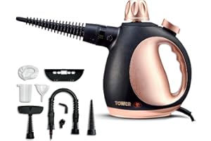 Tower THS10 Handheld Steam Cleaner with 9 Accessories, 250ml Water Tank, 3 Minute Heat-up, 1050W, Blush Gold, T134000BLG