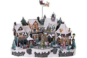 Avilia Villaggio di Natale Animato con Illuminazione LED e Musica Natalizia - Ideale per Decorare in Modo Unico e Moderno la Tua Casa - Realizzato con Materiali Resistenti - 31x38x22cm