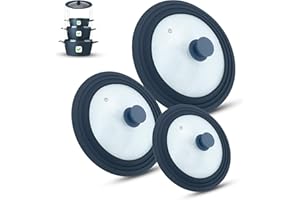 M.S.N Zestaw 3 uniwersalnych szklanych pokrywek, 3-częściowych, garnków i patelni 16/18/20 cm i 24/26/28 cm i 28/30/32 cm, z zaworem wylotowym i silikonową krawędzią. (szary)