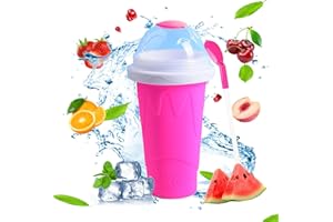 RPEIXYA Slush Becher Silikon Squeeze Cup zum kneten Gefrorene Maker Smoothie Becher Sommer-Slush Cup mit Strohhalmlöffel für Leckeres Slush Eis (Rose)