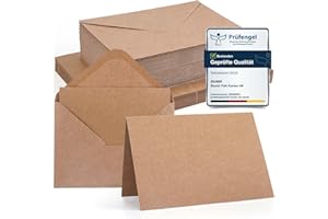 ‎SIUMIR Siumir Set of 50 Blank Folding Cards A6 with Matching C6 Envelopes, Blank Folding Cards, Kraft Brown Creative Folding Cards for Designing, Labelling or Printing