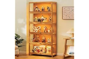 Scribora Gabinete de exposición con Puerta de Vidrio acrílico, Caja de exposición Curio de 5 Niveles, de Juguetes de colección Estante y estantería para el Dormitorio (Voltereta marrón)