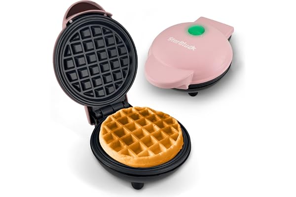 Mini Waffle Maker by StarBlue - Pink - Classic Nonstick Breakfast Panini Making Machine Individual Round Portable Kitchen Cooking Appliances 220-240V 50/60Hz 350W,UK-kontakt, EU-adapter ingår