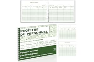JIAWAGGAG 1 Registre du Personnel Obligatoire 80 Pages Légal Des Salariés et des Stagiaires Registre des Employés 20x32cm Unique du Personnel A4 Conforme à la Législation Reliure Spirale Format Horizontal