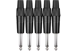 Pronomic Zestaw wtyczek 6,3 mm jack 5 sztuk (do konfekcjonowania kabli, montażu, wysokiej jakości tulejki zaciskowe, stabilna obudowa z odlewu ciśnieniowego), kolor czarny