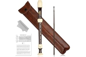 LAQULA Flet Sopranowy, 8-Otworowy w Tonacji C, Wykonany z żywicy ABS, z Prętem do Czyszczenia, Tabelą Palcowania i Skórzaną Torbą do Przechowywania, dla Początkujących, Dzieci (Brązowy)