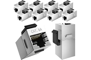 EFFDRDFS 10 Stück 10Gbps RJ45 Kupplung, Cat6a Keystone Koppler Modul für Verlängerung Ethernet Kabel, Buchse zu Buchse Ethernet Netzwerk Kupplung, Reduce EMI/RFI interference, Silber