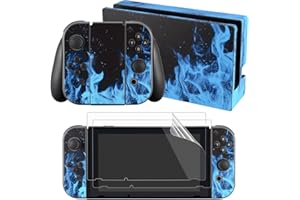 eXtremeRate Aufkleber Sticker Skin Decal Folie Abziehbild Faceplates Kleberfolie mit 2 Displayschutzfolie für Nintendo Switch/NS Konsole&Joy-Con&Dock&Griff(Blaue Flamme)