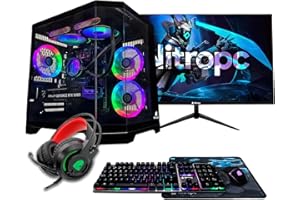 NitroPC - Pack Gold | PC Gaming Completo (Intel Core i5 12400F 6/12 4,40 GHz, RTX 3050 8GB, RAM 16GB, M.2 1TB, Windows 11 Pro | WiFi5, Monitor 24", Teclado, ratón, Auriculares) PC sobremesa (Negro)
