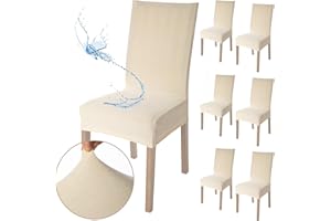 Viste tu hogar Pack 6 Funda Silla con RespaldaComedor y Hogar de 45 a 55 CM, 100% Poliéster, Impermeable, Fácil de Instalar y Limpiar, Diseño Jacquard, Beige