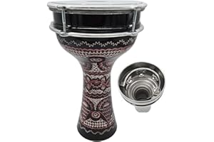 ZAZA Percussion 40,6 cm Länge Aluminium Darbuka, 20,3 cm Stimmbarer Synthetikkopf und interne Schellen Doumbek (schwarze Gravur)