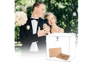 QWORK® Clear Acrylic Wedding Card Box - 25.5x21x25 cm - Gift Box Envelope Box with Lock and Slot for Wedding Reception, Anniversary, Graduation Decorations