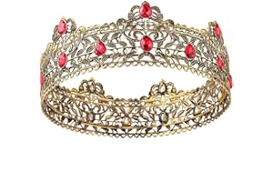 LEEMASING Coronas de metal para hombres, adultos, cumpleaños, graduación, fiesta de regreso a casa, corona de rey para cosplay, boda, regreso a casa, regalos de fiesta (bronce con piedra roja)