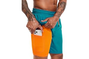 Atforna Badehose Herren Lang 2 in 1 Badeshorts mit Kompression Schnelltrocknend Atmungsaktiv Swim Shorts mit Reißverschlusstasche Verstellbar Tunnelzug